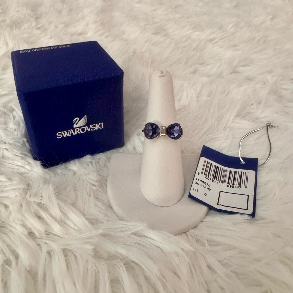 Swarovski Tanzanite Crystal Bow Ring in Sterling Silver Size 6.5